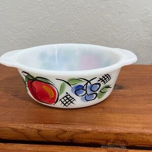Fire King White Milk Glass Dish Hand painted by Gay Fad Fruit